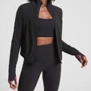 Athleta NWT Shanti Crop Jacket Minimalist Cropped Boxy Trench Black Size Large